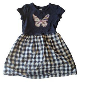 Gap Kids Girls Small (6/6x) Butterfly Sequin Short Sleeve Dress, Gingham Skirt